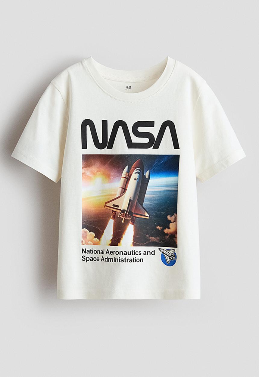 H&M - Printed cotton t-shirt - cream/nasa