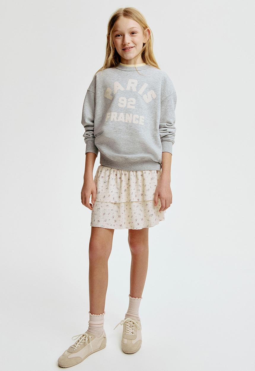 H&M - Patterned tiered skirt - cream/floral