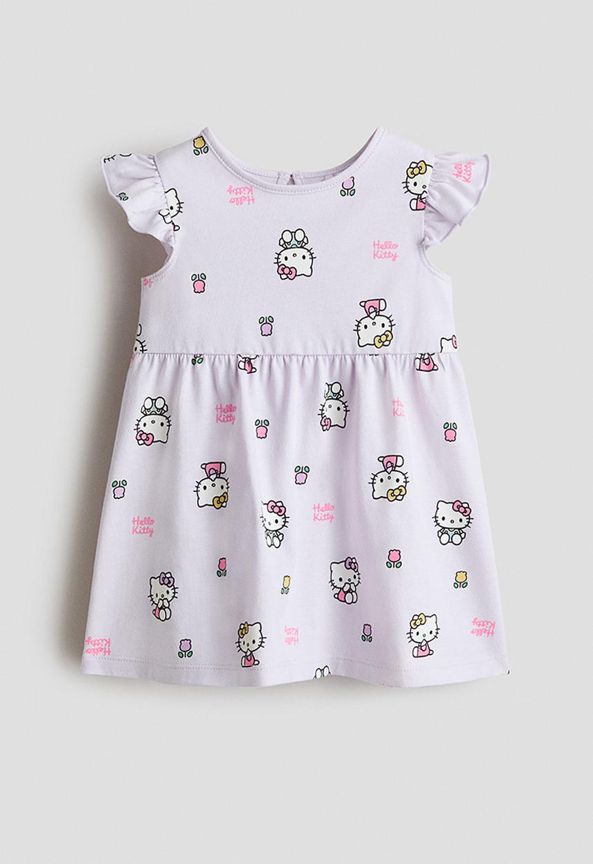 H&M - Printed cotton dress - light purple/hello kitty