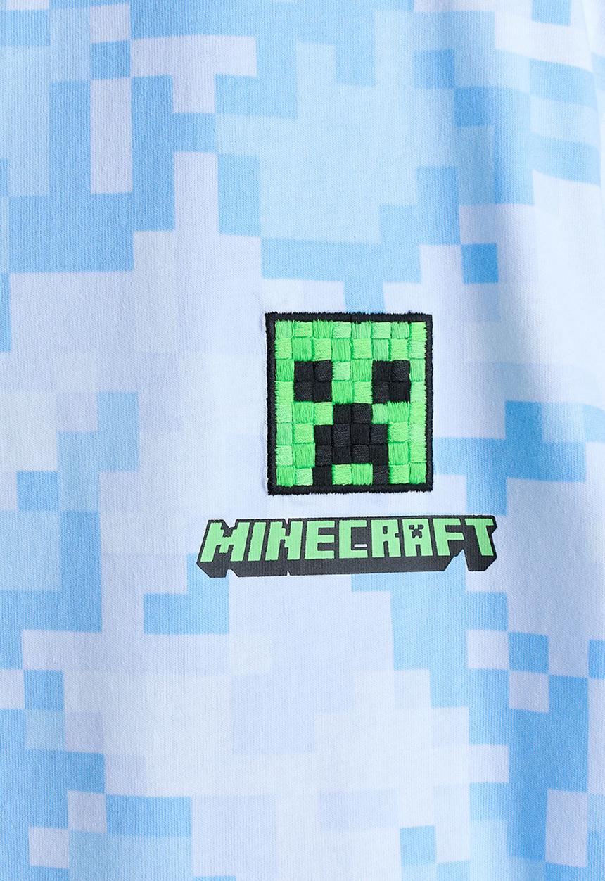 H&M - Printed T-shirt - light blue/minecraft