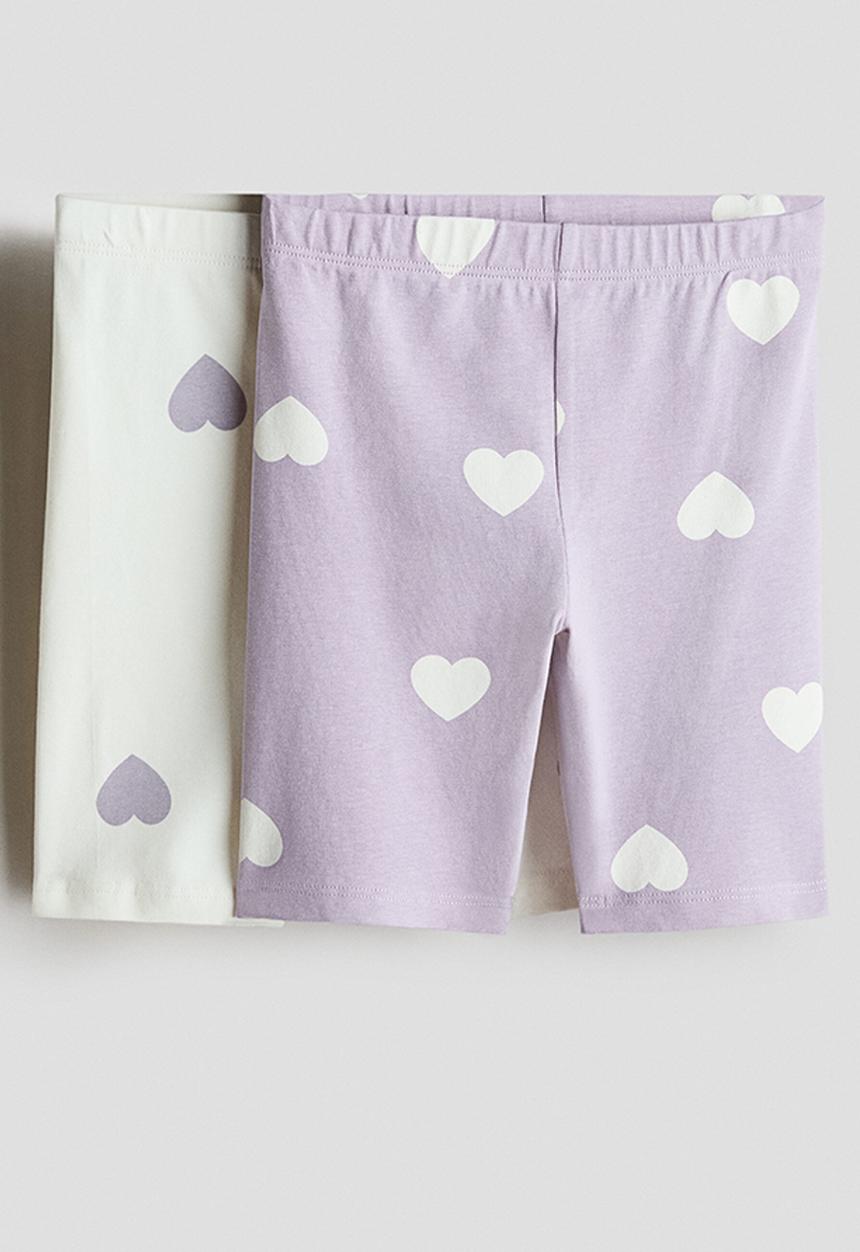 H&M - 2-pack cotton cycling shorts - white/lilac hearts