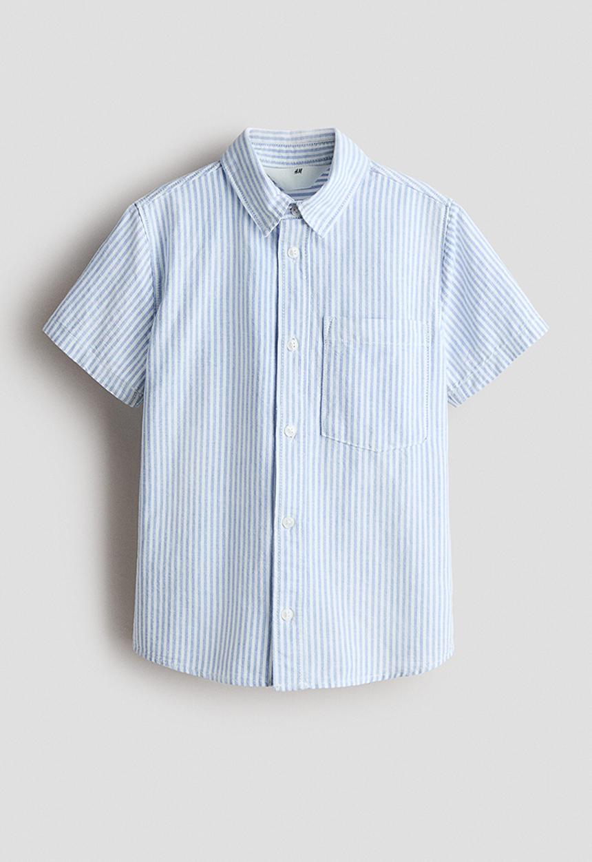 H&M - Short-sleeved cotton shirt - blue/white striped