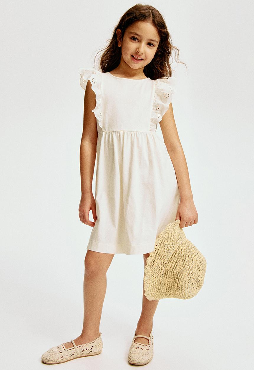 H&M - Flounce-trimmed cotton dress - cream