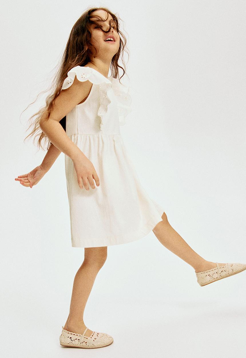 H&M - Flounce-trimmed cotton dress - cream