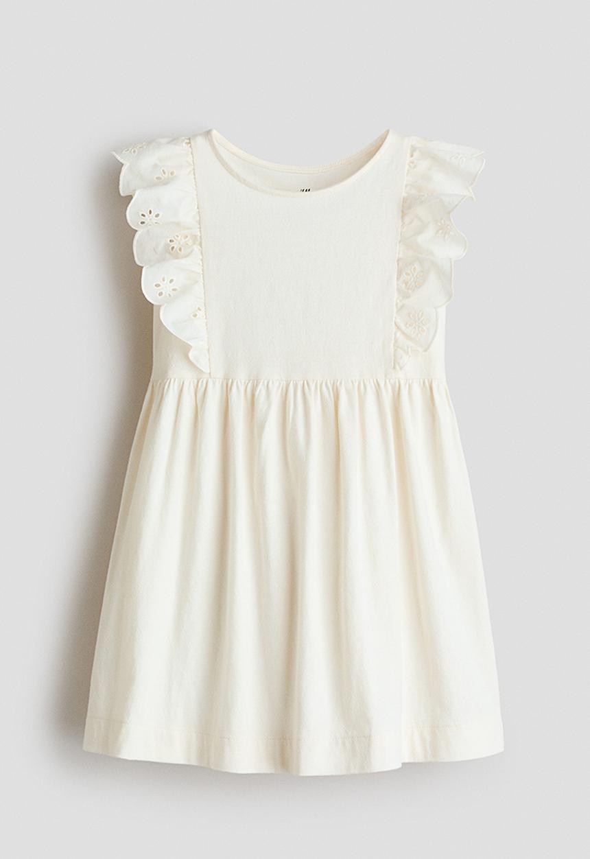H&M - Flounce-trimmed cotton dress - cream