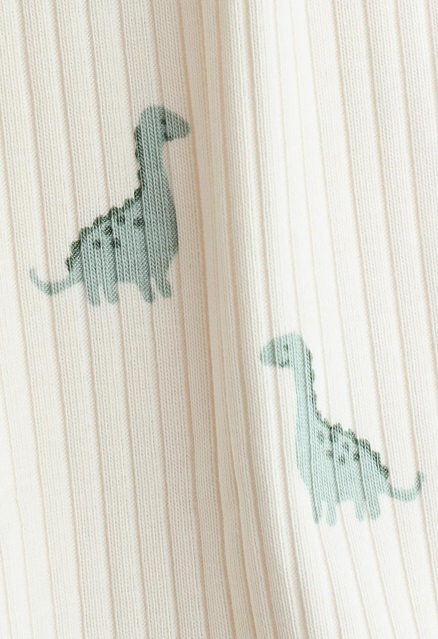 H&M - 2-Pack short cotton sleepsuits - dusty green/dinosaurs