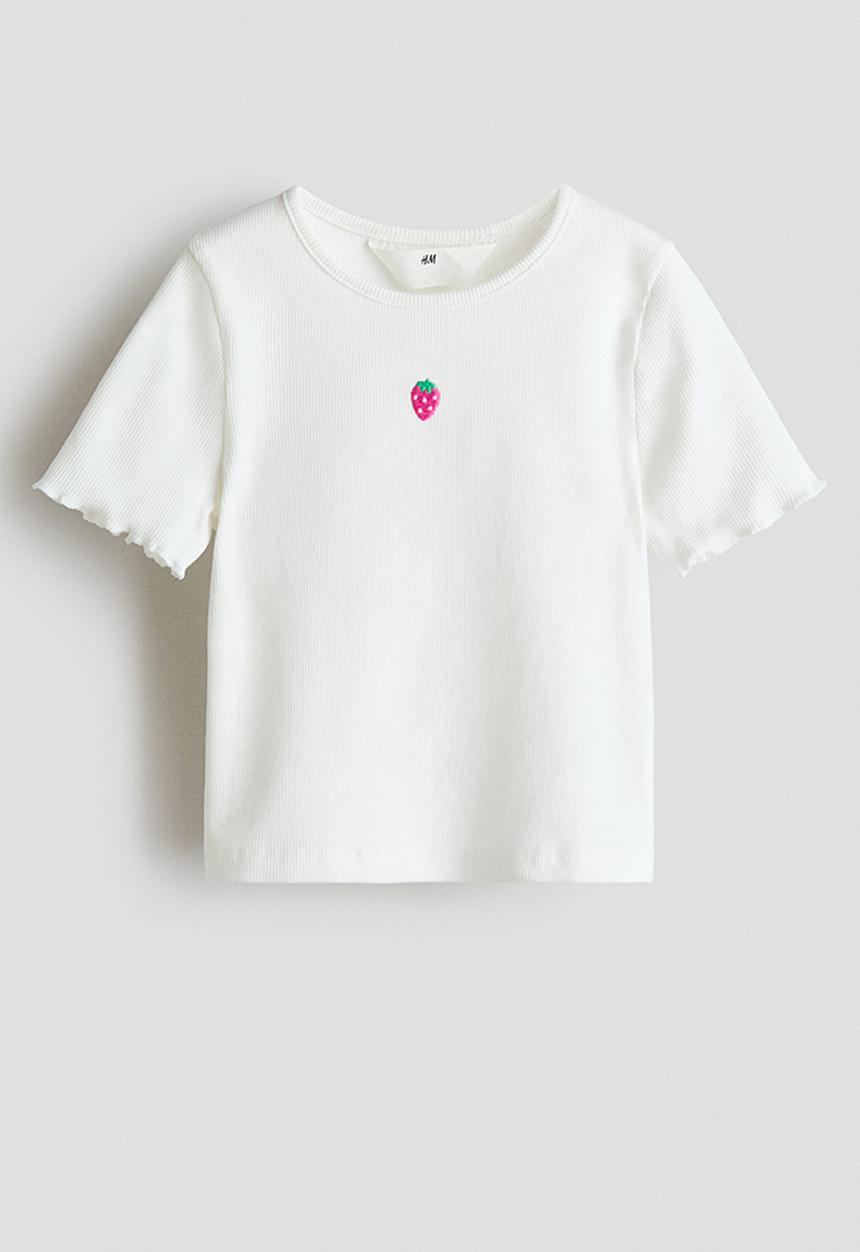 H&M - Ribbed top - white/strawberry