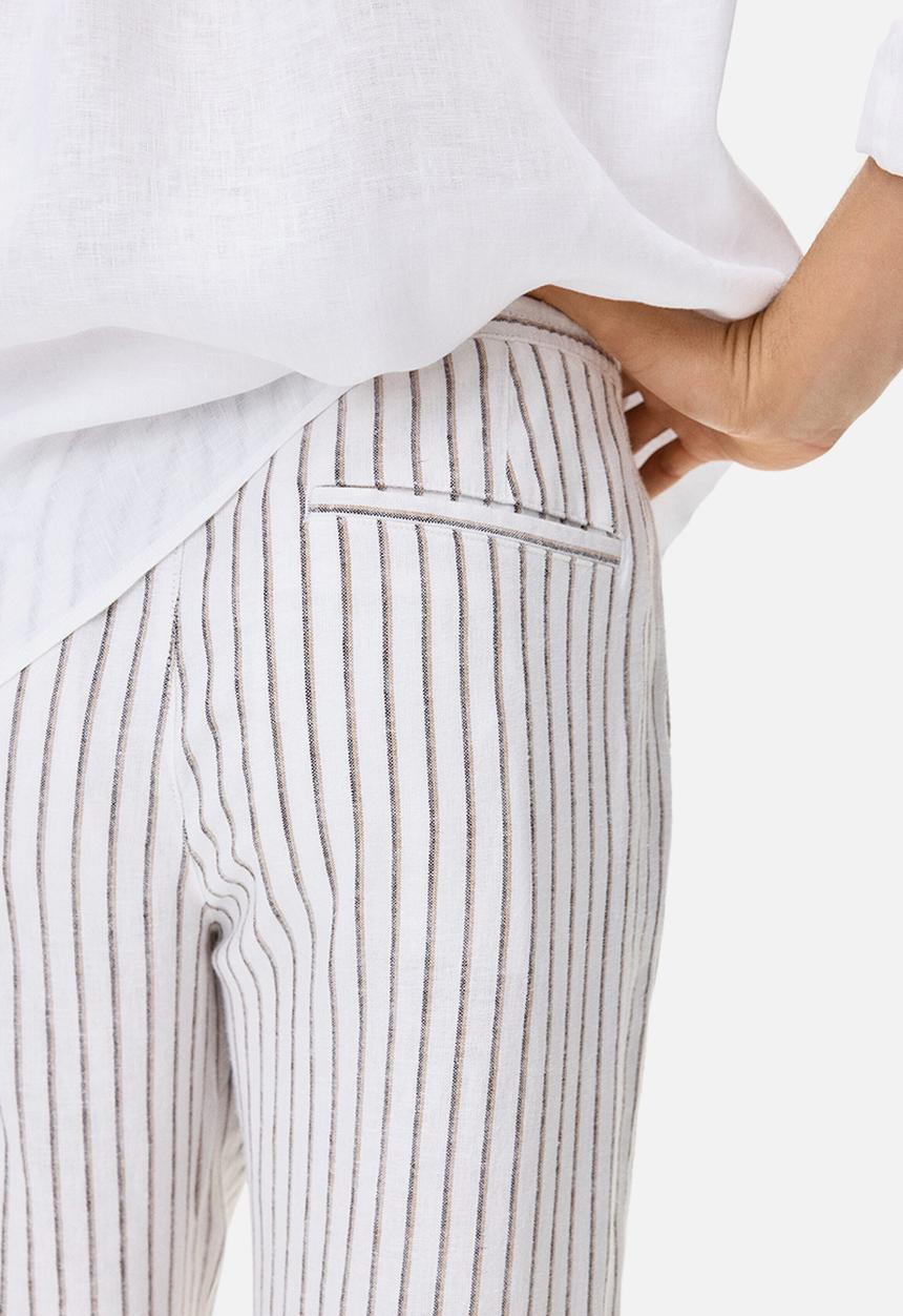 H&M - Relaxed fit linen-blend trousers - white/striped