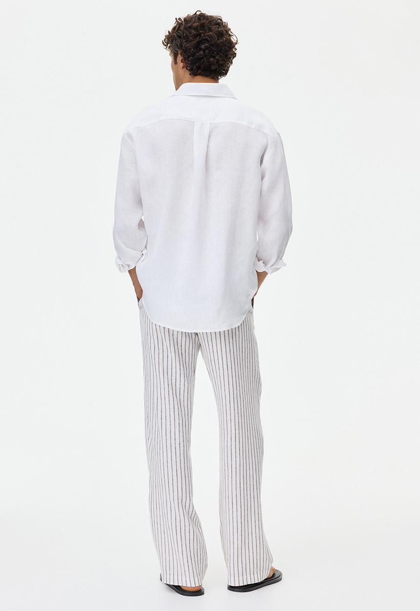 H&M - Relaxed fit linen-blend trousers - white/striped