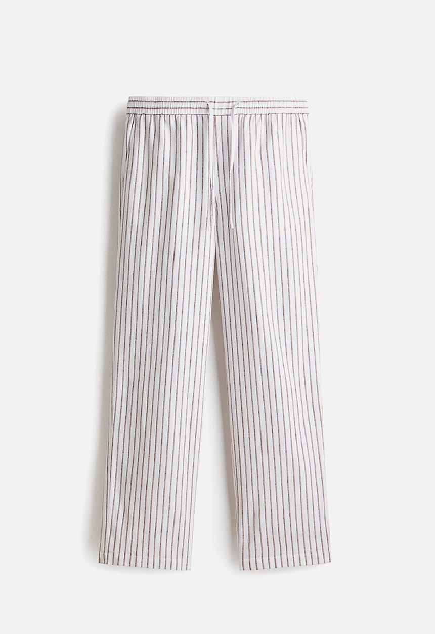 H&M - Relaxed fit linen-blend trousers - white/striped