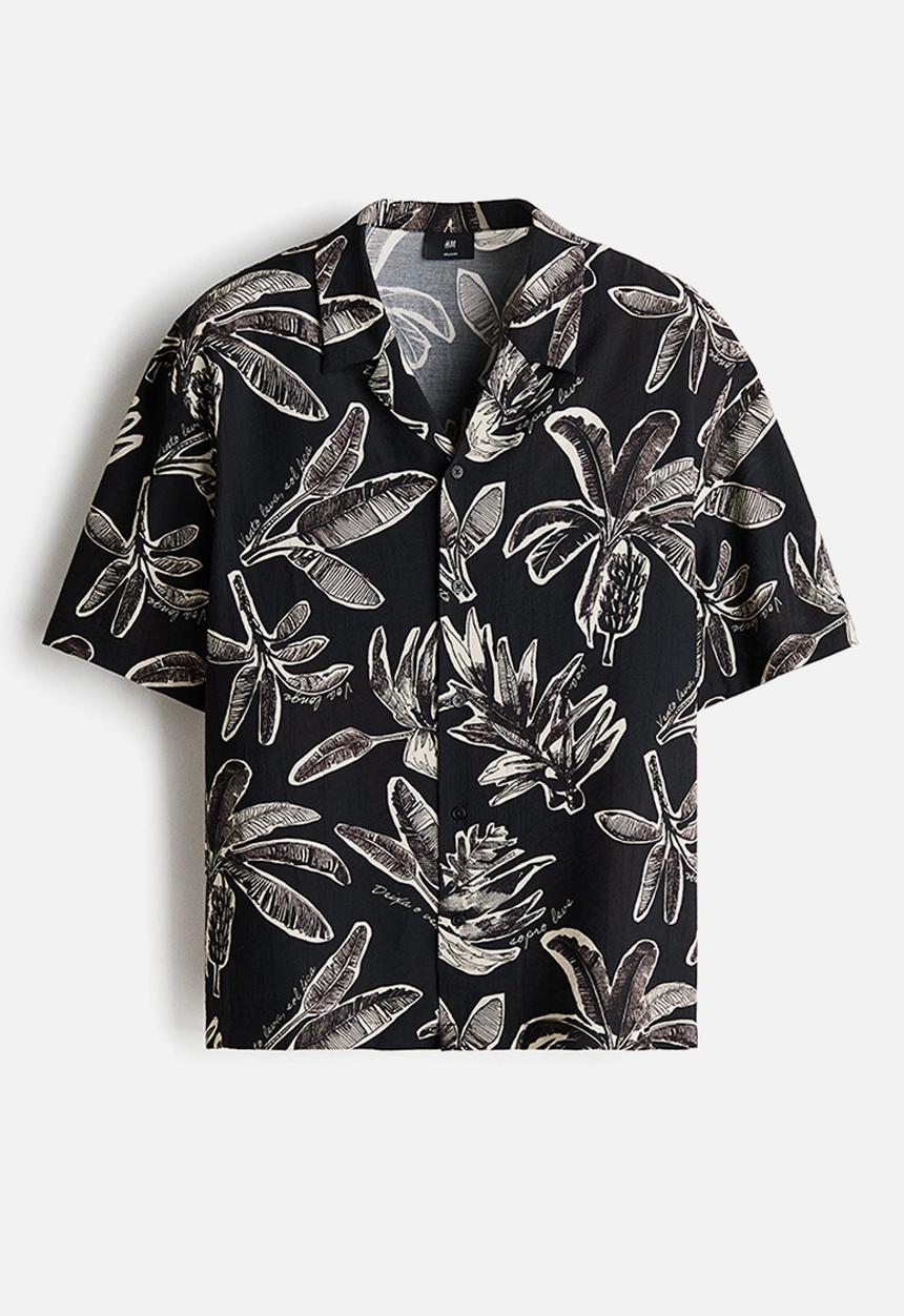 H&M - Relaxed fit resort shirt - black/patterned