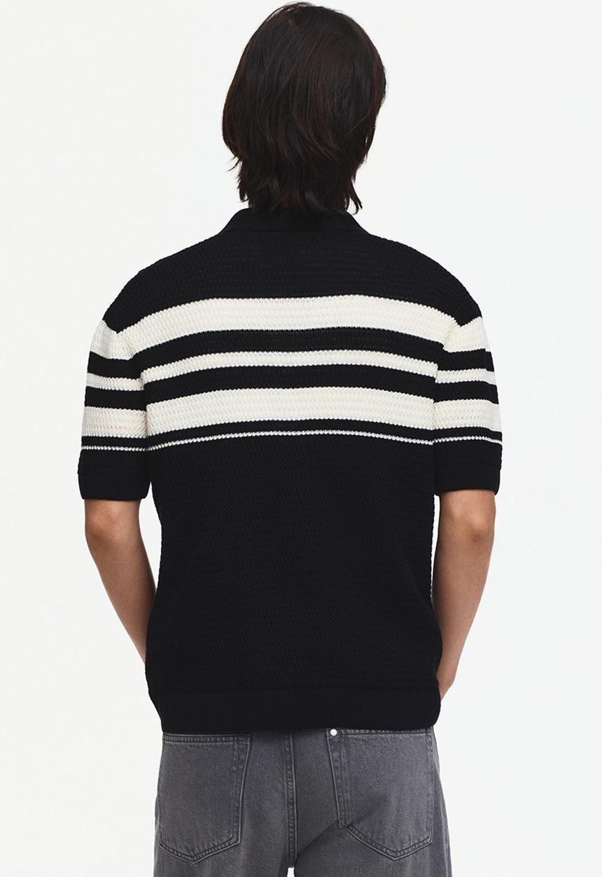 H&M - Regular fit pointelle-knit polo shirt - black/colour block