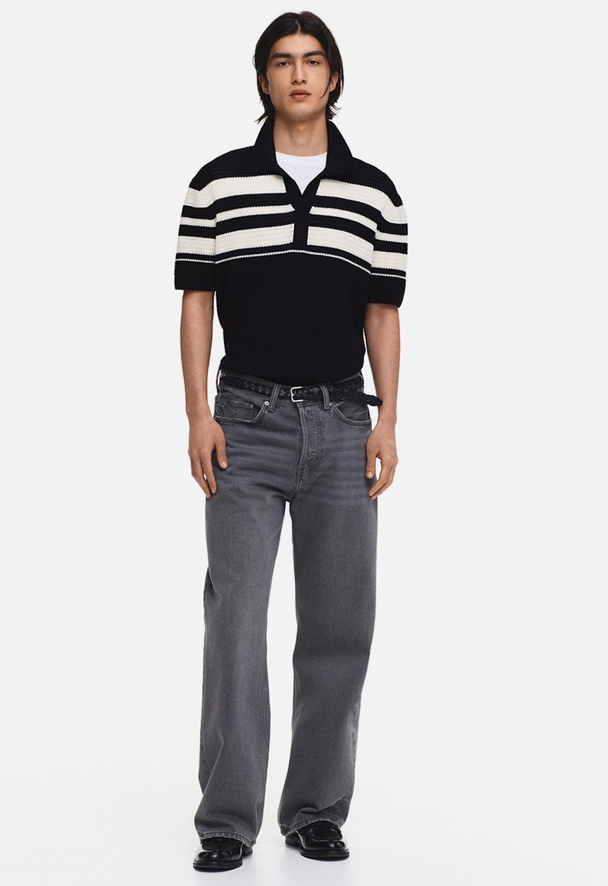 H&M - Regular fit pointelle-knit polo shirt - black/colour block
