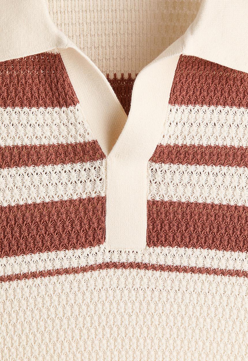 H&M - Regular fit pointelle-knit polo shirt - cream/colour block