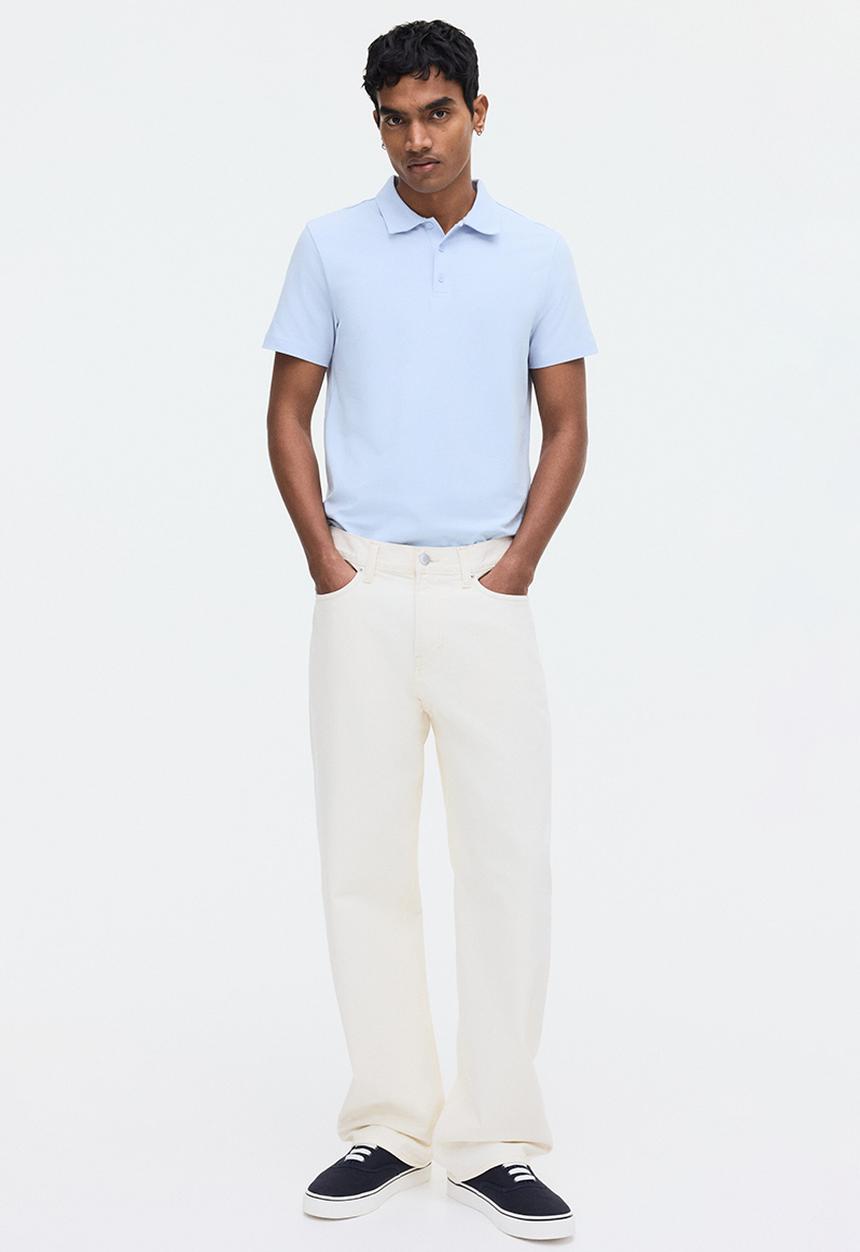 H&M - Slim fit polo shirt  - light blue