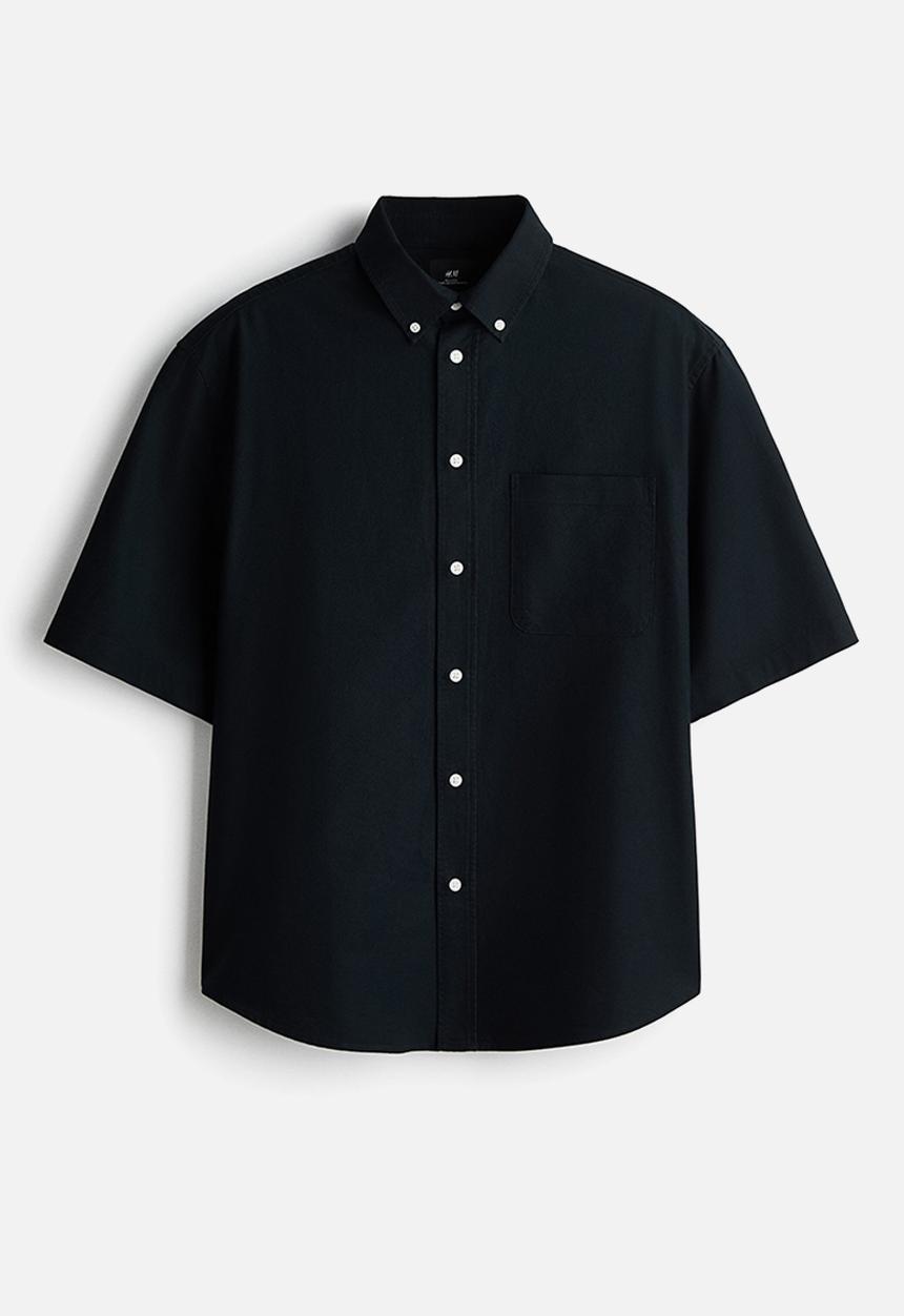 H&M - Relaxed fit short-sleeved oxford shirt - black