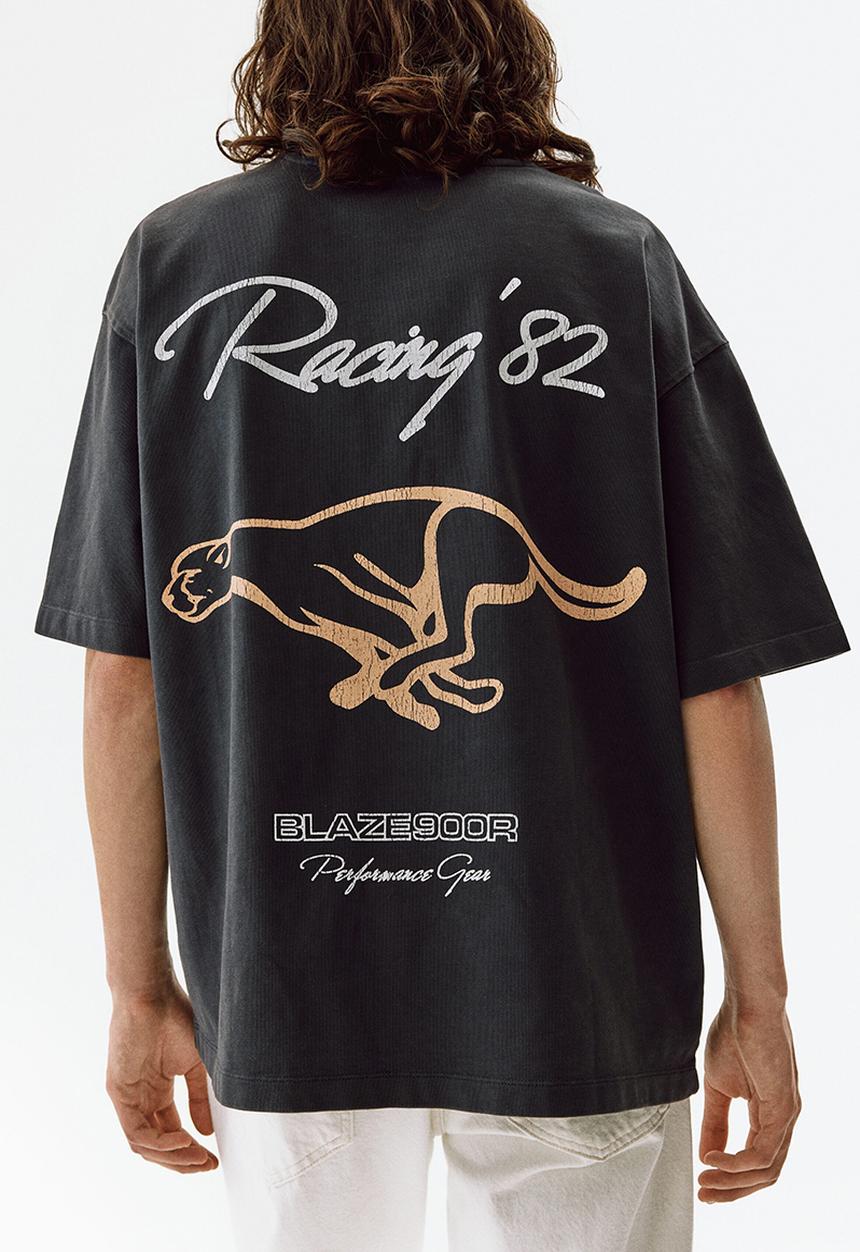 H&M - Oversized fit printed cotton t-shirt - black/racing