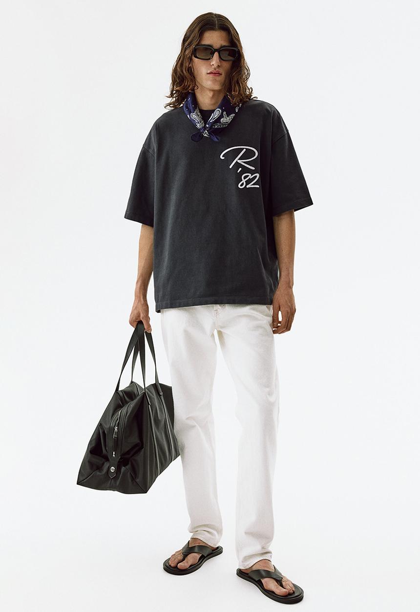 H&M - Oversized fit printed cotton t-shirt - black/racing