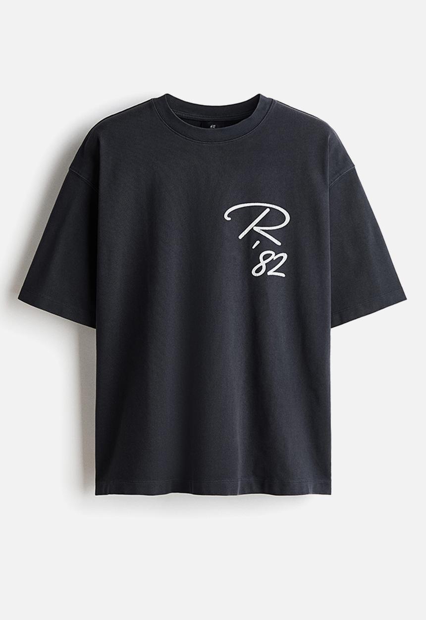H&M - Oversized fit printed cotton t-shirt - black/racing