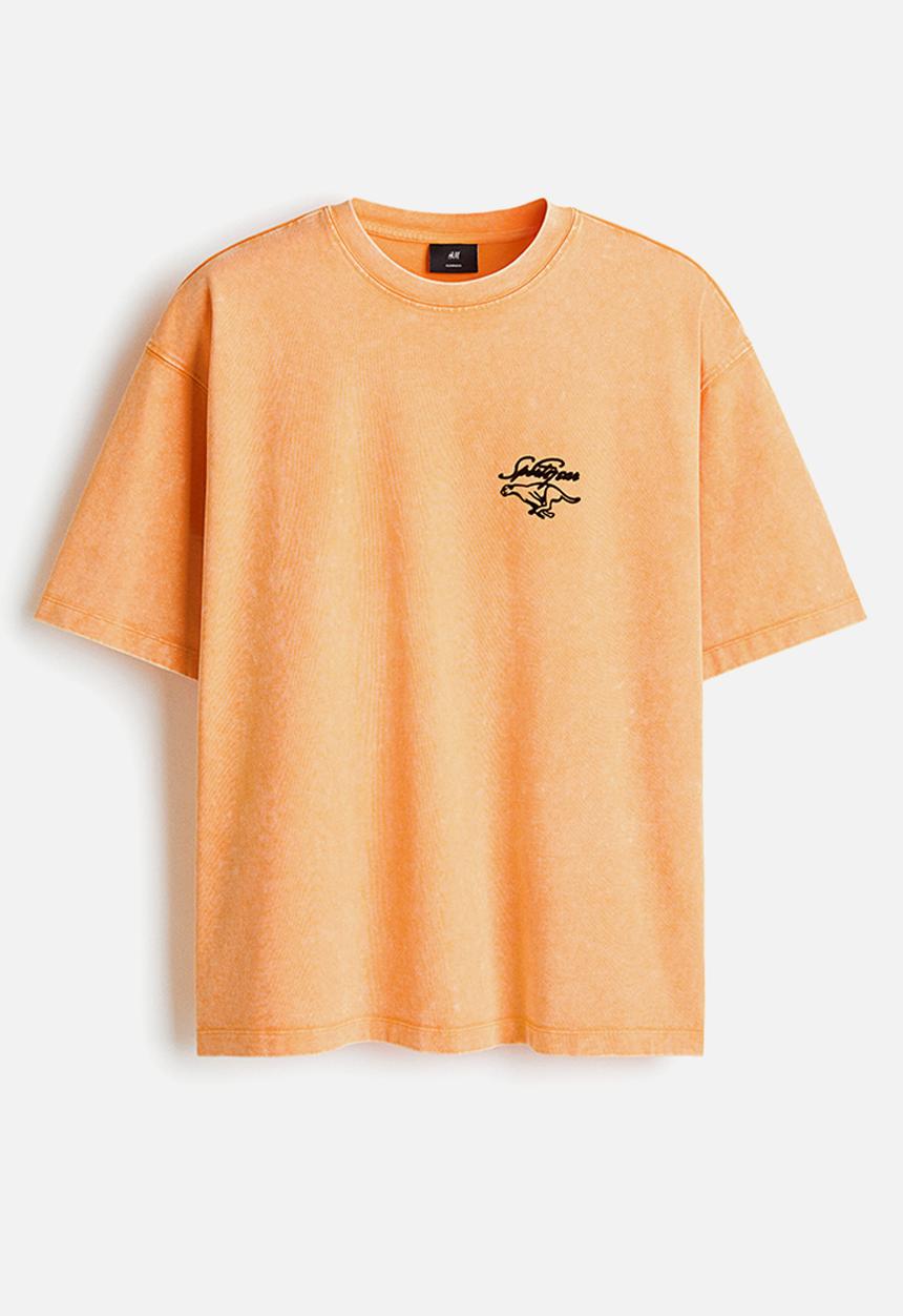 H&M - Oversized fit printed cotton t-shirt - orange/sport gear