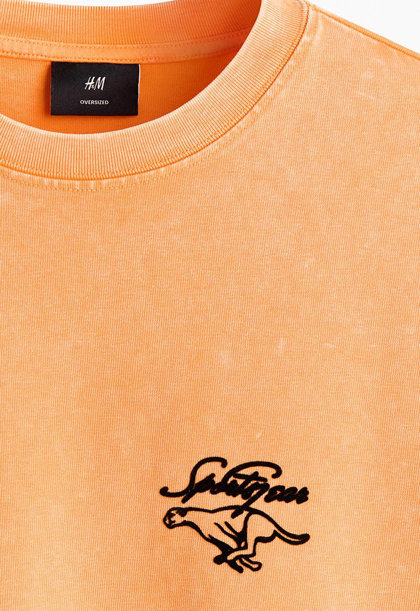 H&M - Oversized fit printed cotton t-shirt - orange/sport gear