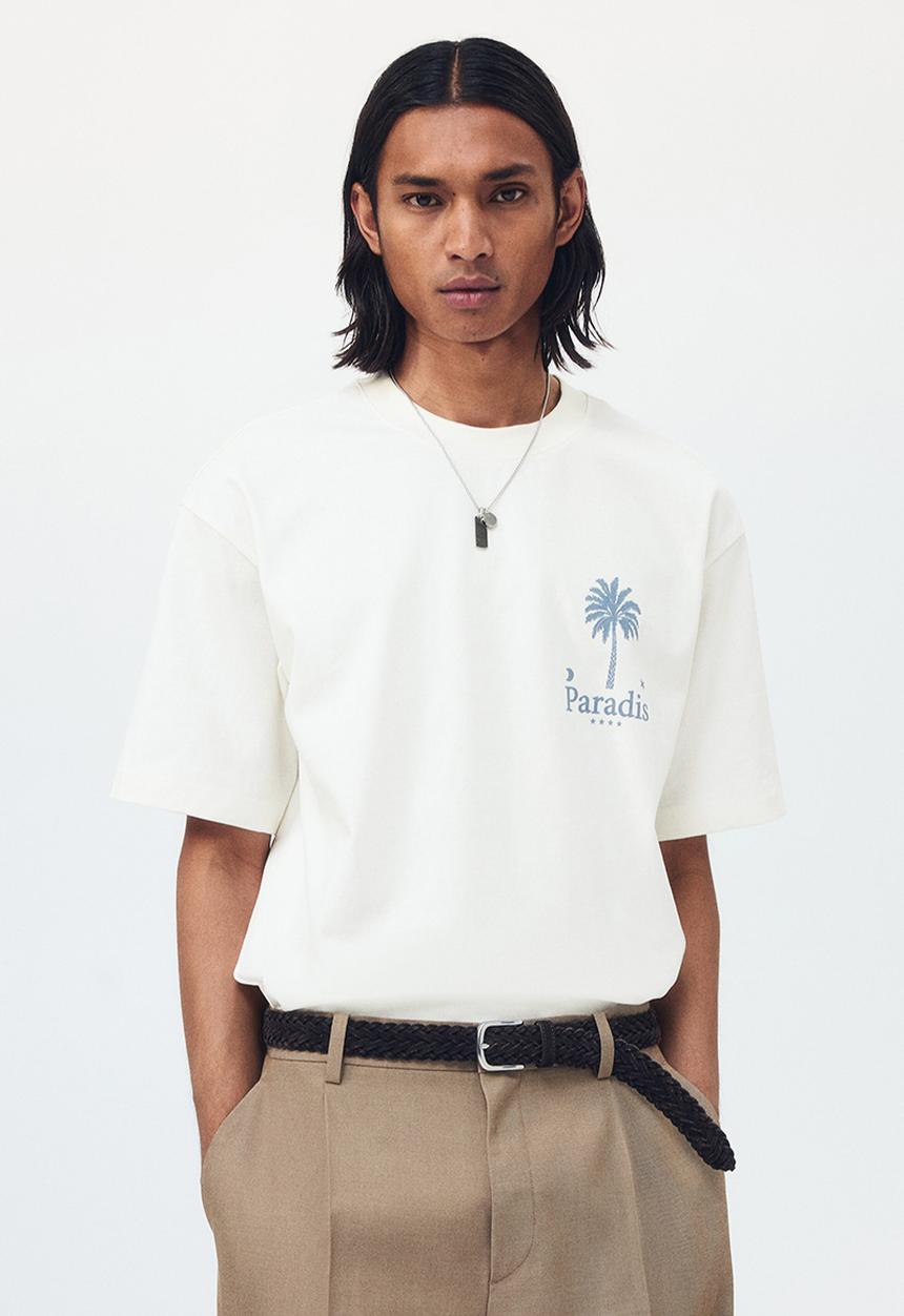 H&M - Relaxed fit printed cotton t-shirt - cream/paradis