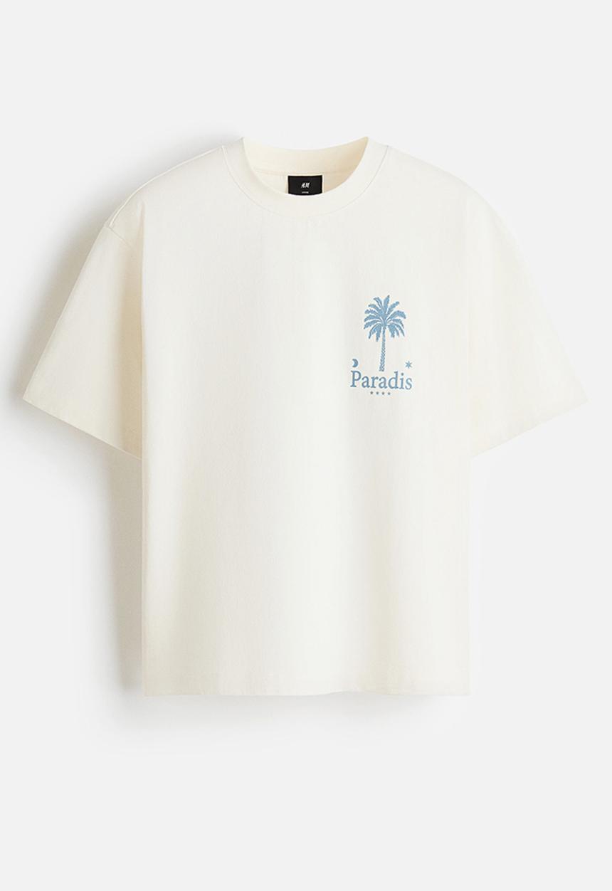 H&M - Relaxed fit printed cotton t-shirt - cream/paradis
