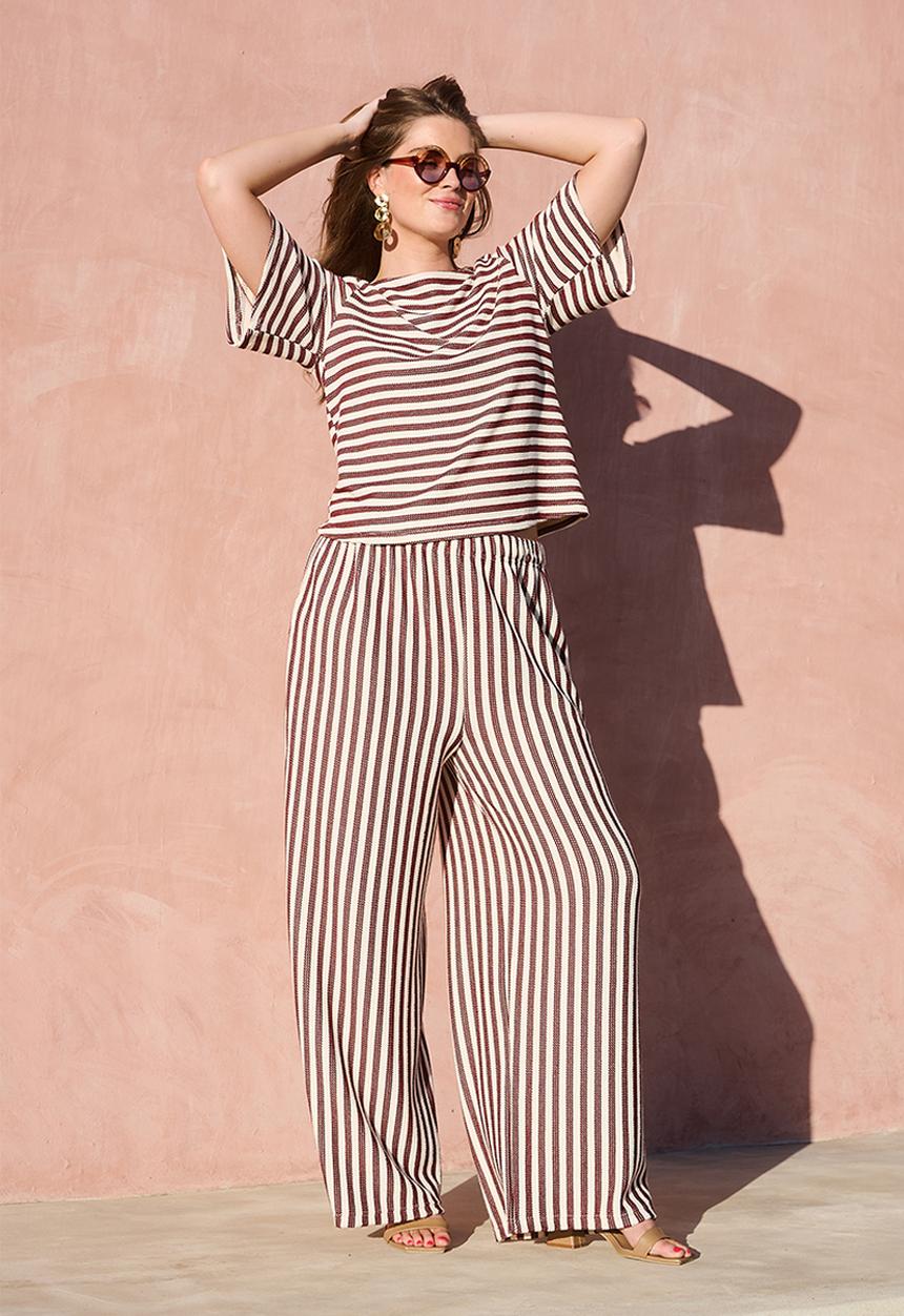 Me&B - Plus Knitted Stripe Tee - Choc/Milk