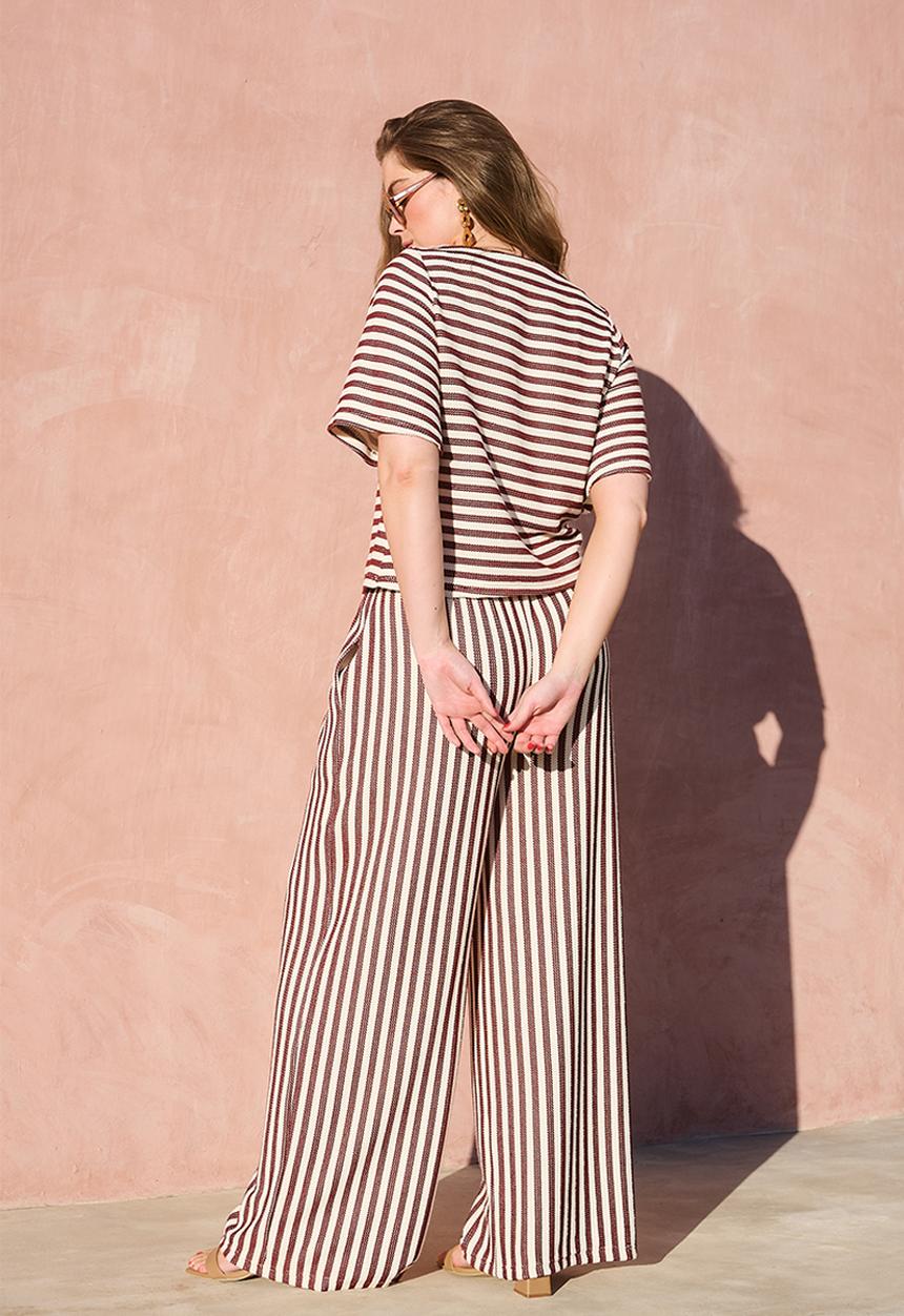 Me&B - Plus Knitted Stripe Tee - Choc/Milk