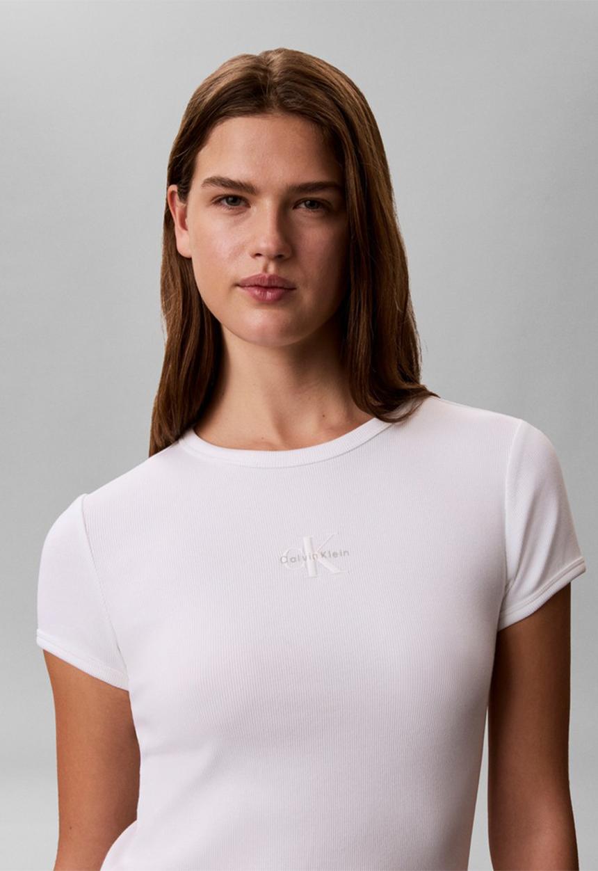 Calvin Klein - Short sleeve monologo baby rib mini dress - bright white