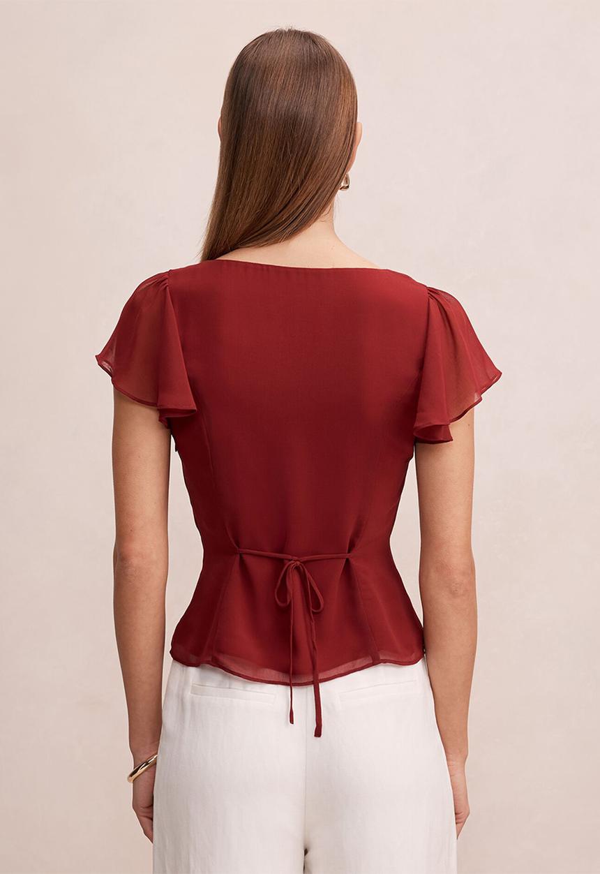Forever New - Pippa flutter sleeve blouse in pomegranate red