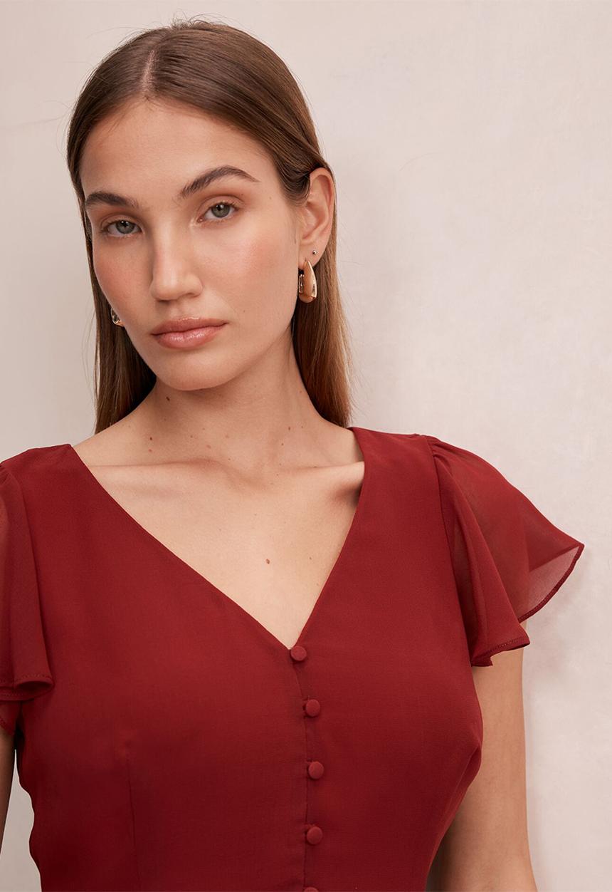 Forever New - Pippa flutter sleeve blouse in pomegranate red