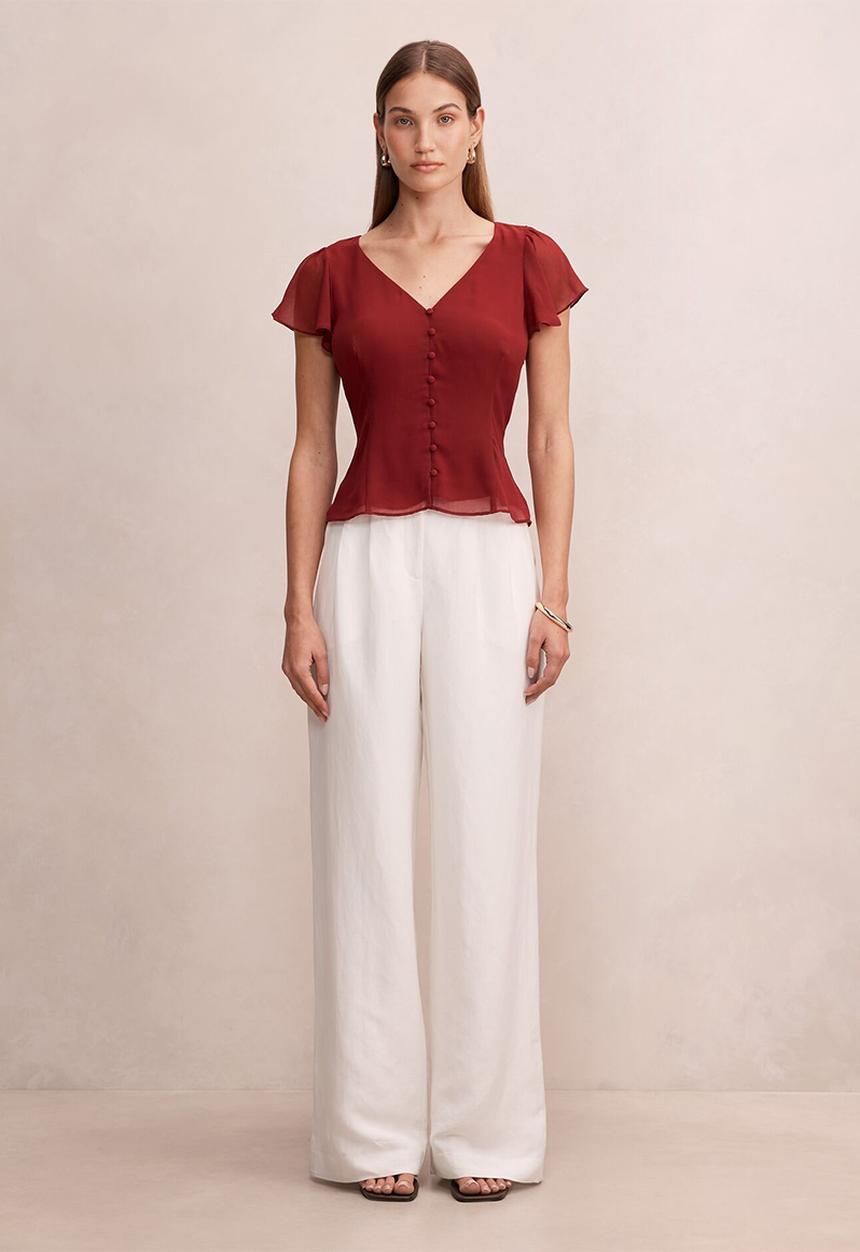 Forever New - Pippa flutter sleeve blouse in pomegranate red