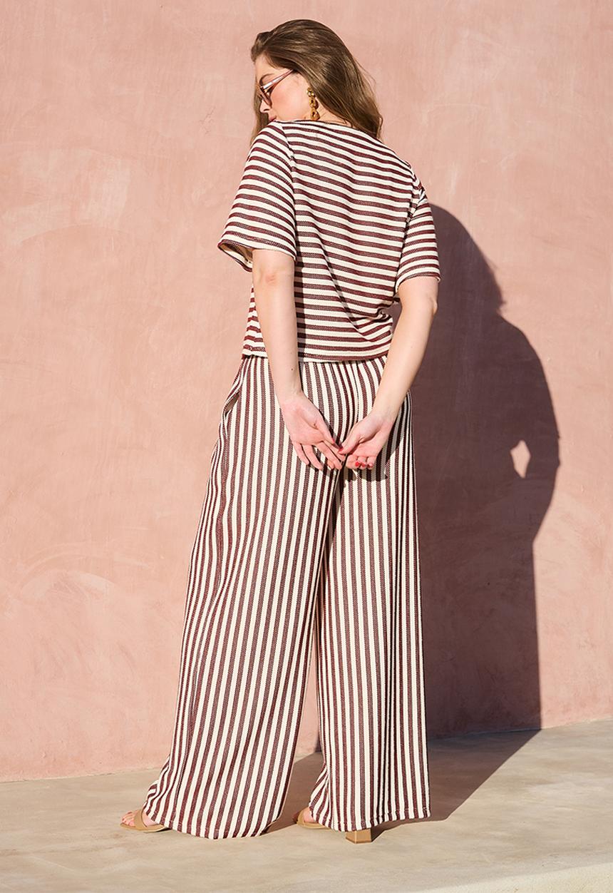 Me&B - Plus Stripe Knit Pant - Chocmilk