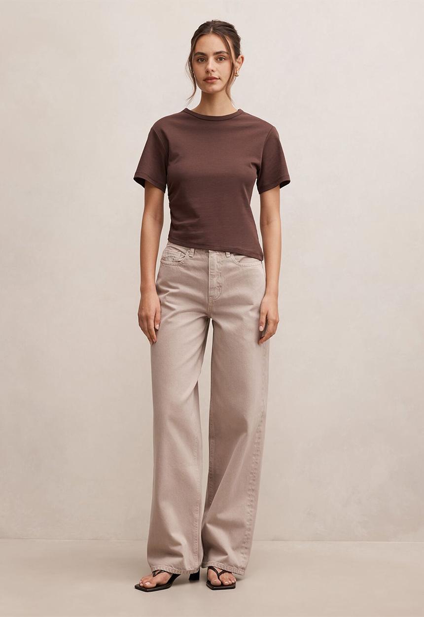 Forever New - Gia high-rise wide leg jeans in mushroom
