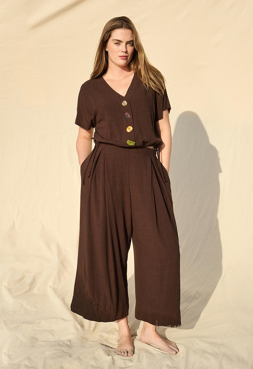 Me&B - Perpex Button Detail Dolman Sleeve Top  - Dark choc
