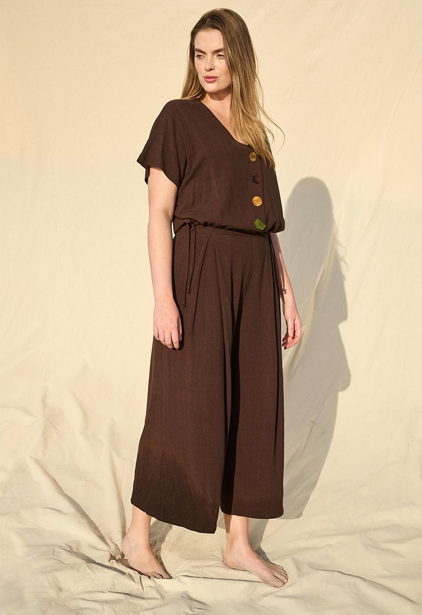 Me&B - Perpex Button Detail Dolman Sleeve Top  - Dark choc