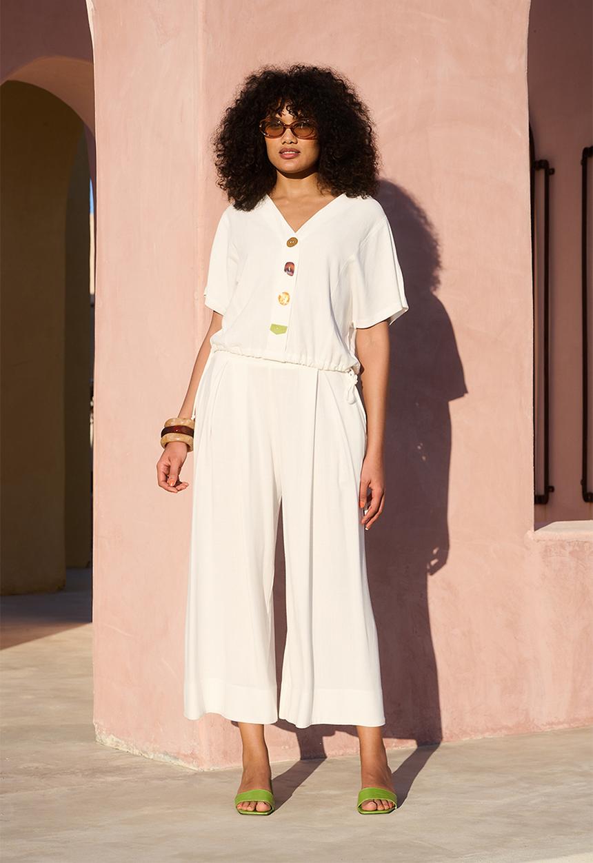 Me&B - Plus Perspex Button Detail Dolman Sleeve Top - Milk