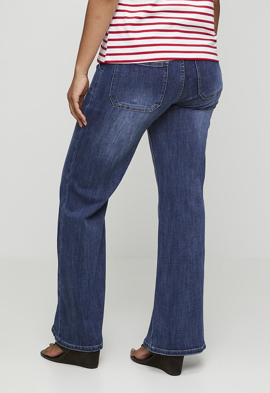 Stella Morgan - High Waist Easy Wearing Flare Leg Jean With Front Laid On Pockets - Dark Blue