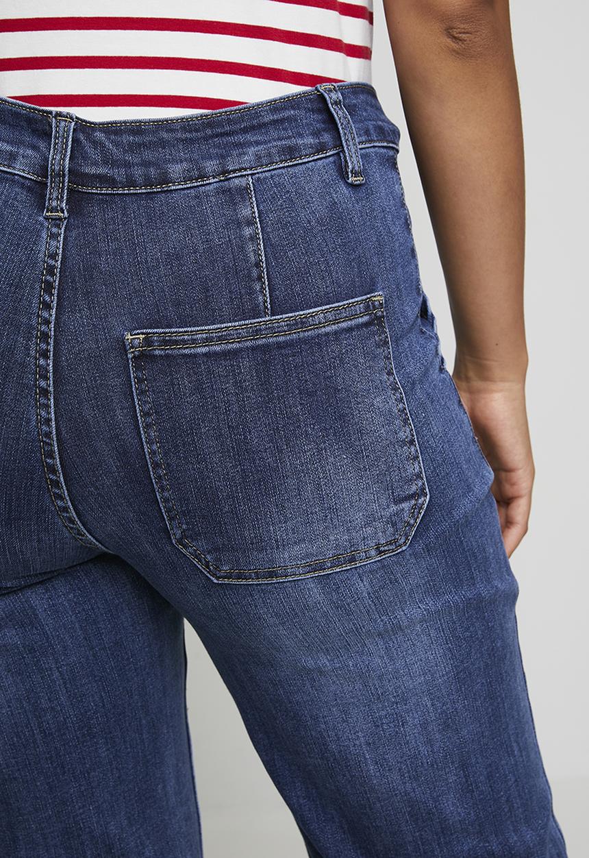 Stella Morgan - High Waist Easy Wearing Flare Leg Jean With Front Laid On Pockets - Dark Blue
