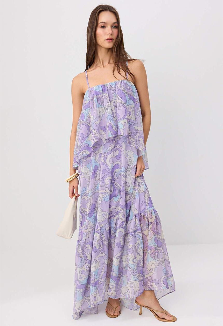 Trendyol - Abstract Print Lined Chiffon Midi Dress - Multicolour