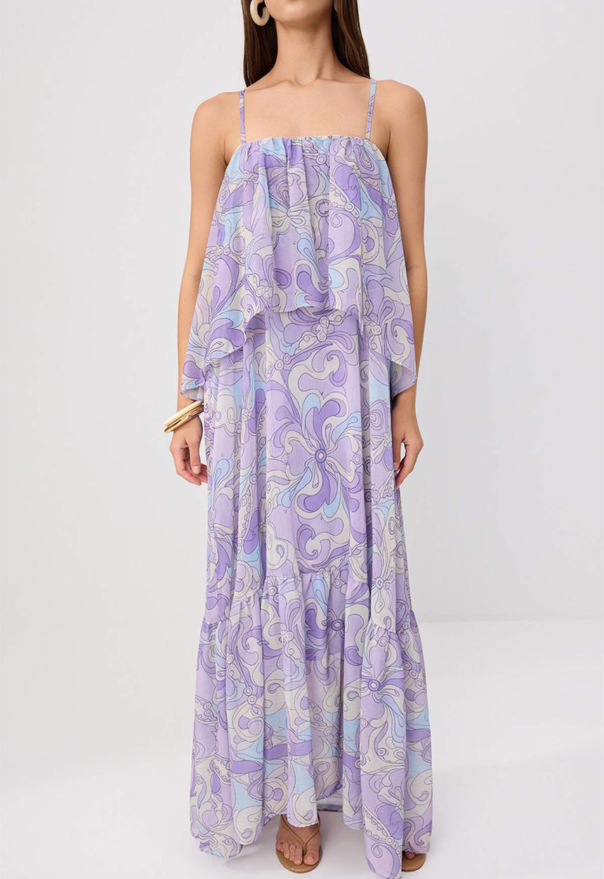 Trendyol - Abstract Print Lined Chiffon Midi Dress - Multicolour