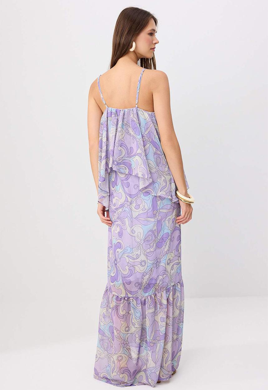Trendyol - Abstract Print Lined Chiffon Midi Dress - Multicolour