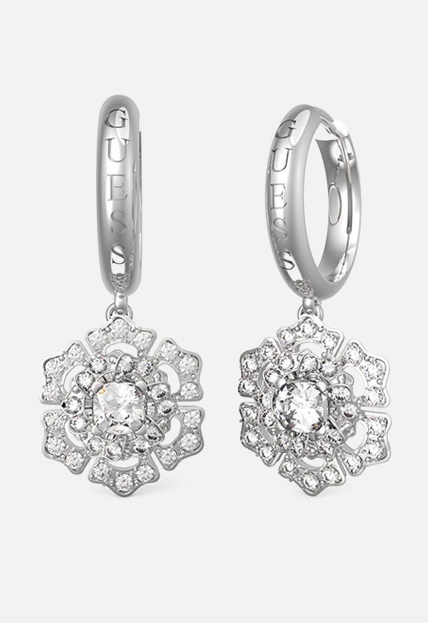 GUESS - La Fleur 22Mm Crystal Peony Huggies - Silver