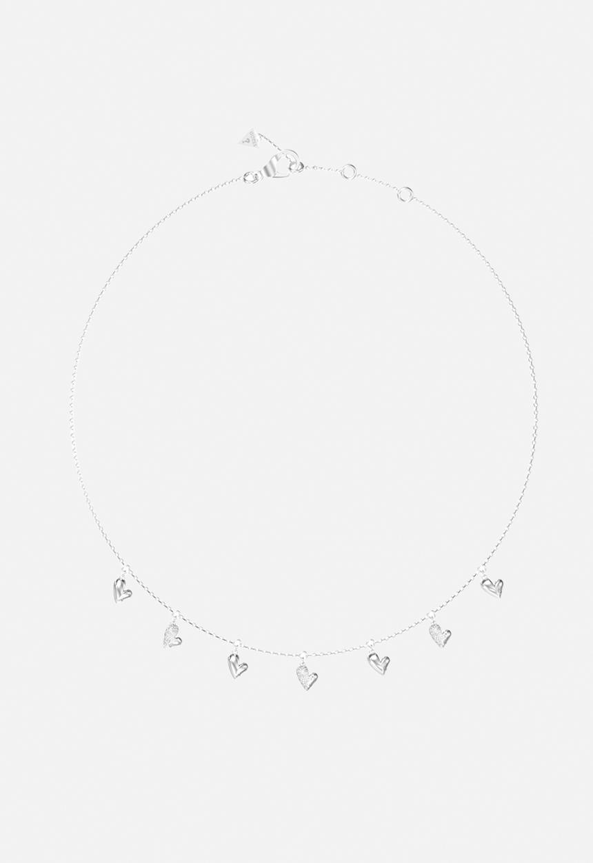 GUESS - Golden Love 16-18" Heart Charms Necklace  - Silver