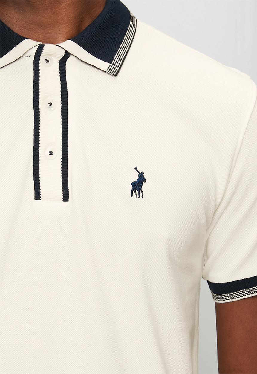 POLO - Mens tipped pique short sleeve golfer - white
