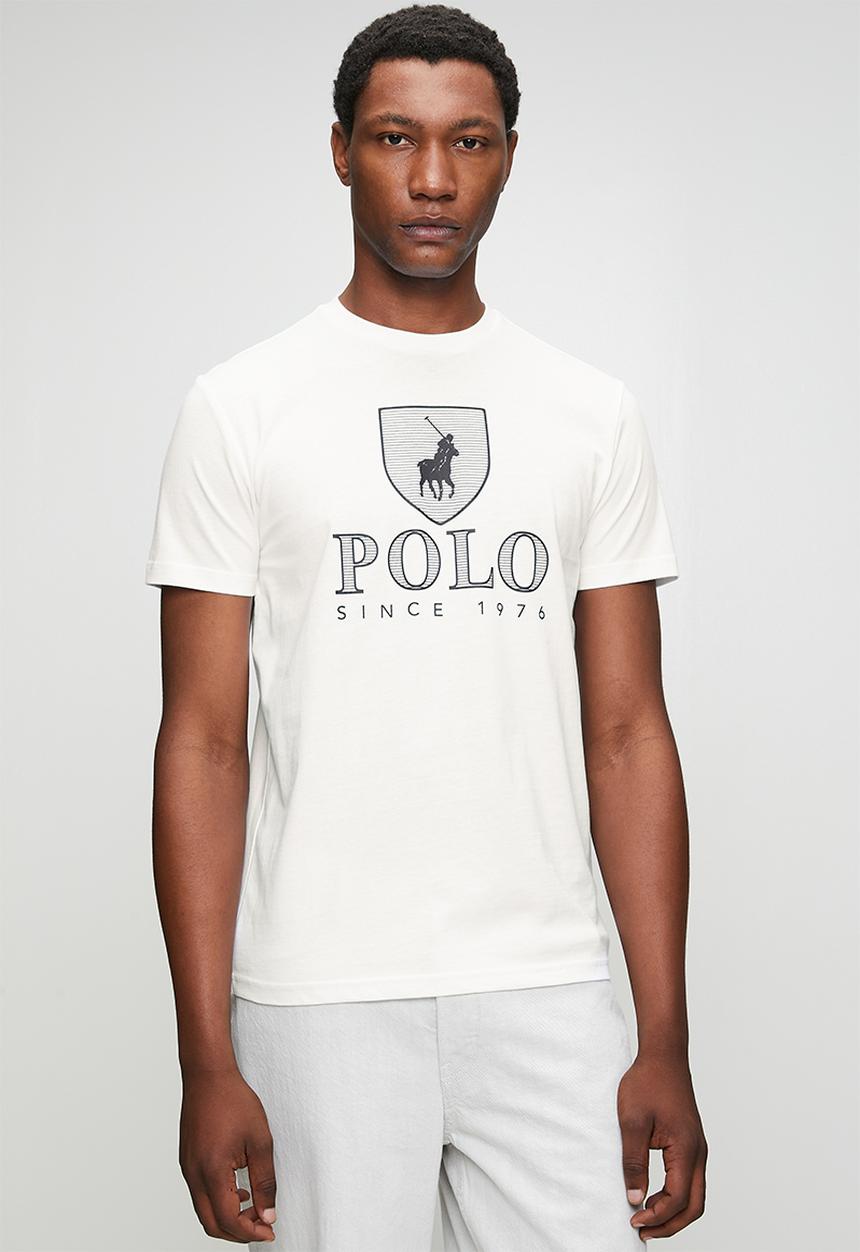 POLO - Mens crew neck printed short sleeve tee - white