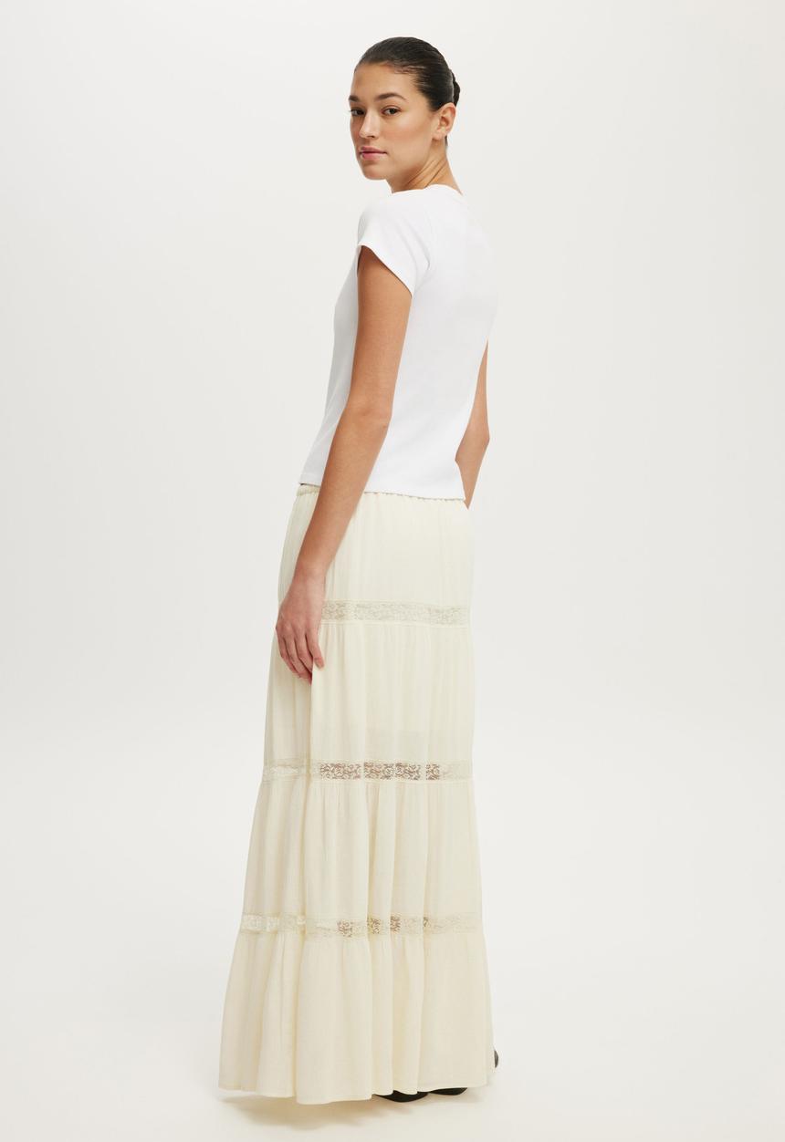 Cotton On - Haven Multi Tiered Maxi Skirt - Creme Fraiche Texture