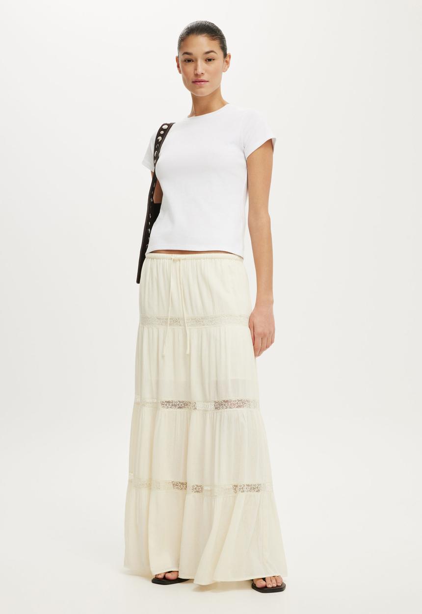 Cotton On - Haven Multi Tiered Maxi Skirt - Creme Fraiche Texture