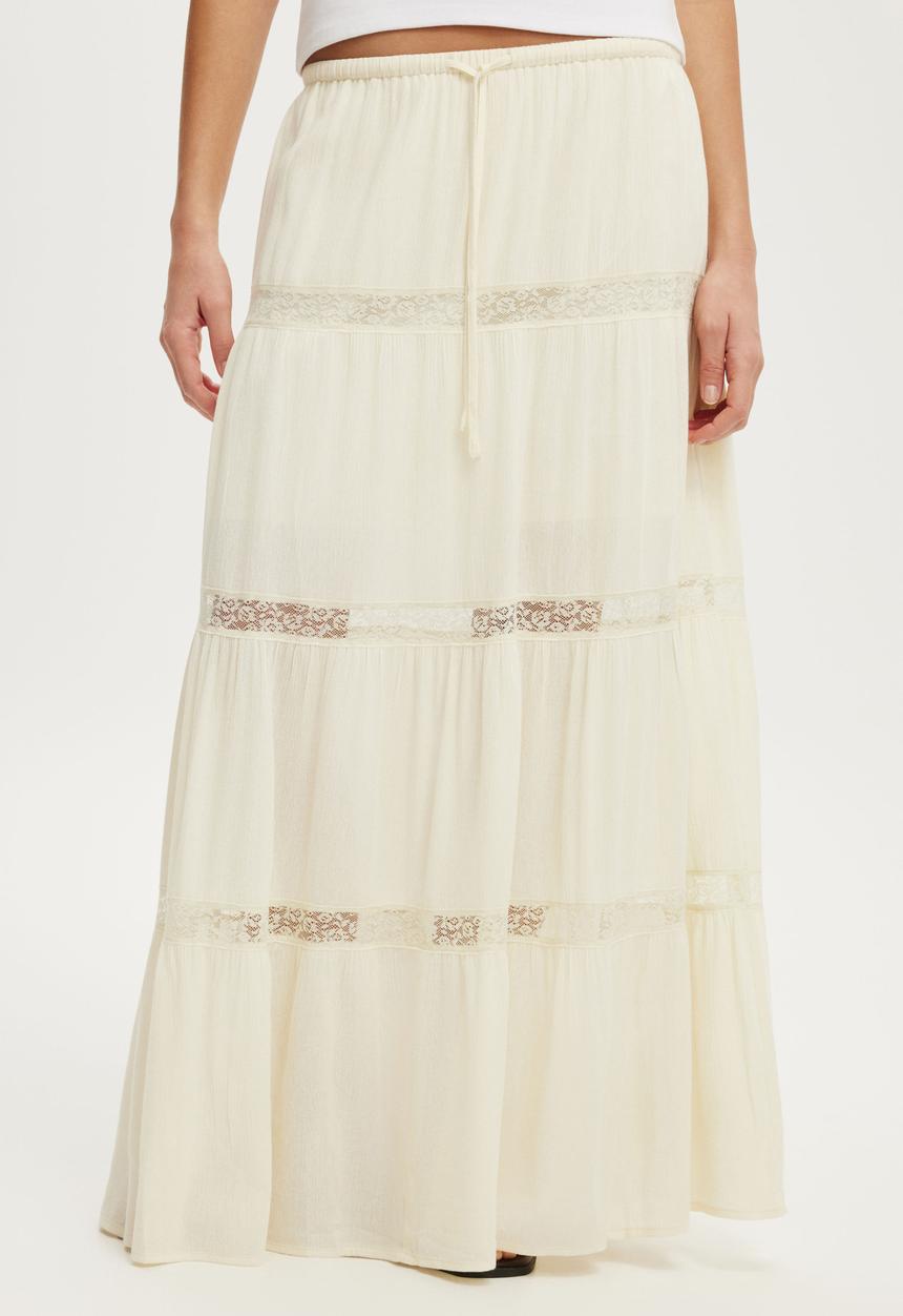 Cotton On - Haven Multi Tiered Maxi Skirt - Creme Fraiche Texture